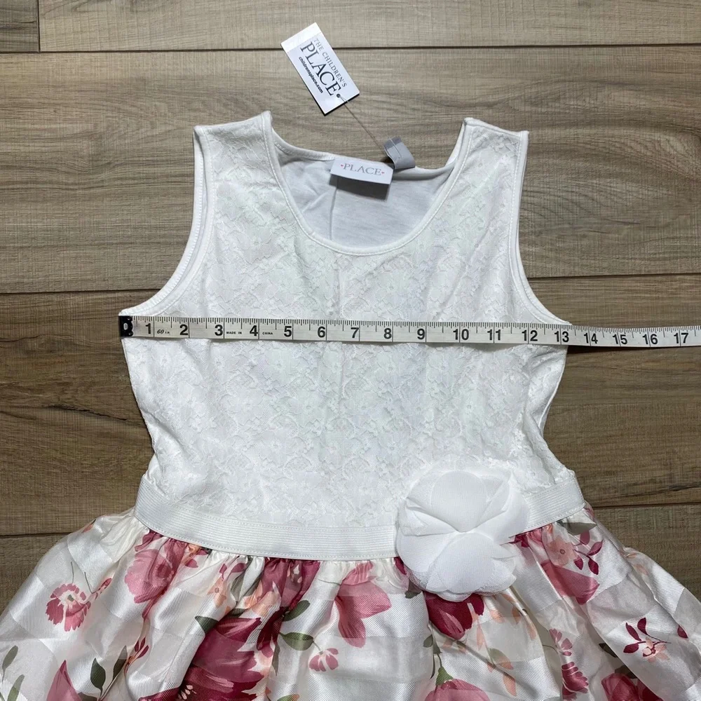 The Children’s Place‎ Girls Lace & Floral Knit To Woven Dress Large 10/12 White